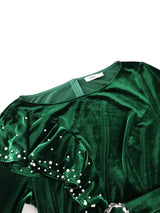 AOMEIDRESS Luxury A Line Velvet Dress Peplum Belt Church Party Gowns