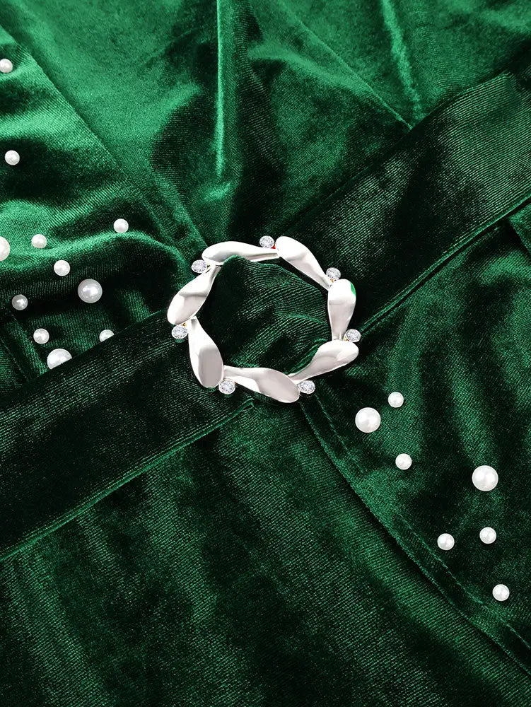 AOMEIDRESS Luxury A Line Velvet Dress Peplum Belt Church Party Gowns