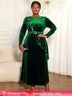AOMEIDRESS Luxury A Line Velvet Dress Peplum Belt Church Party Gowns DarkGreen / L