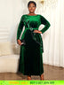 AOMEIDRESS Luxury A Line Velvet Dress Peplum Belt Church Party Gowns DarkGreen / L