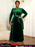 AOMEIDRESS Luxury A Line Velvet Dress Peplum Belt Church Party Gowns DarkGreen / L