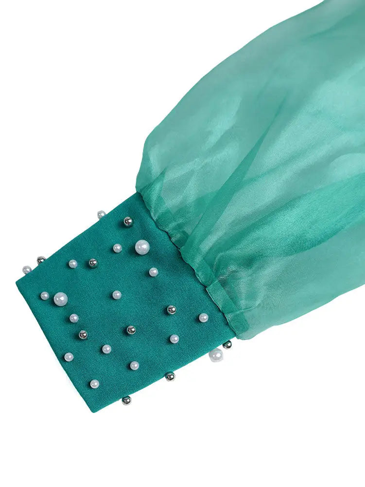 AOMEIDRESS Luxury Beading Dress with Sheer Sleeve for Wedding Party