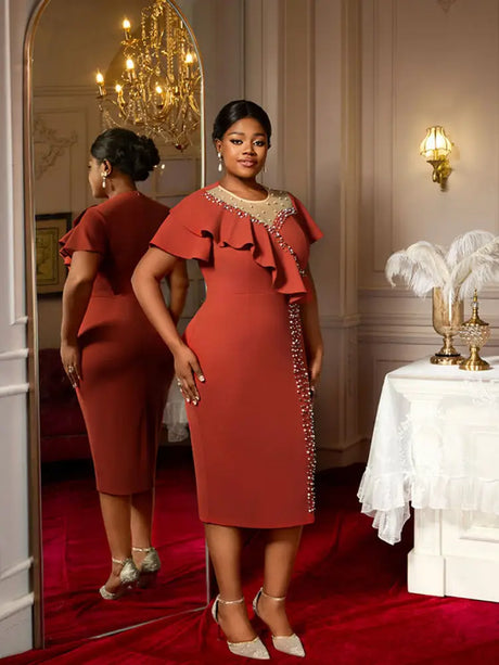 AOMEIDRESS Luxury Dress Grace Embroidered Flares Butterfly Sleeve