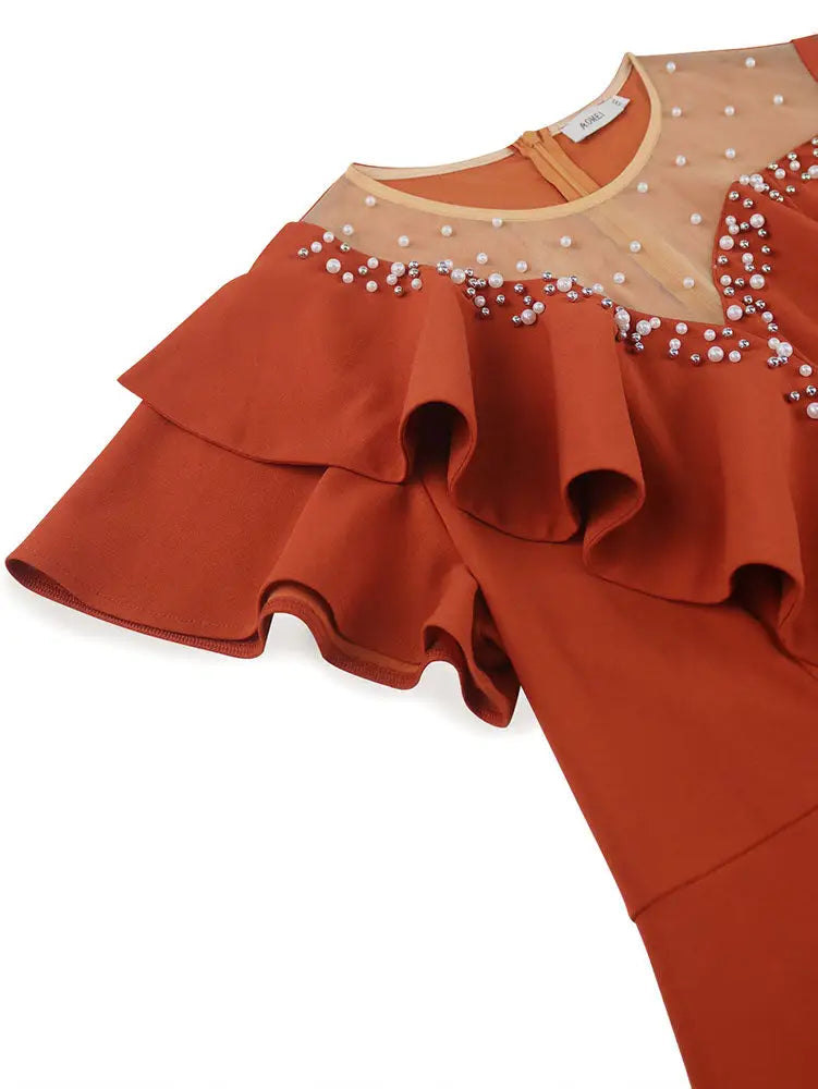 AOMEIDRESS Luxury Dress Grace Embroidered Flares Butterfly Sleeve