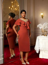 AOMEIDRESS Luxury Dress Grace Embroidered Flares Butterfly Sleeve