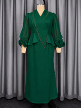 AOMEIDRESS Luxury Mermaid Dress V Neck Ruffled Flared Sleeves Beading