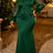 AOMEIDRESS Luxury Mermaid Dress V Neck Ruffled Flared Sleeves Beading - DarkGreen / L