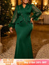 AOMEIDRESS Luxury Mermaid Dress V Neck Ruffled Flared Sleeves Beading - DarkGreen / L