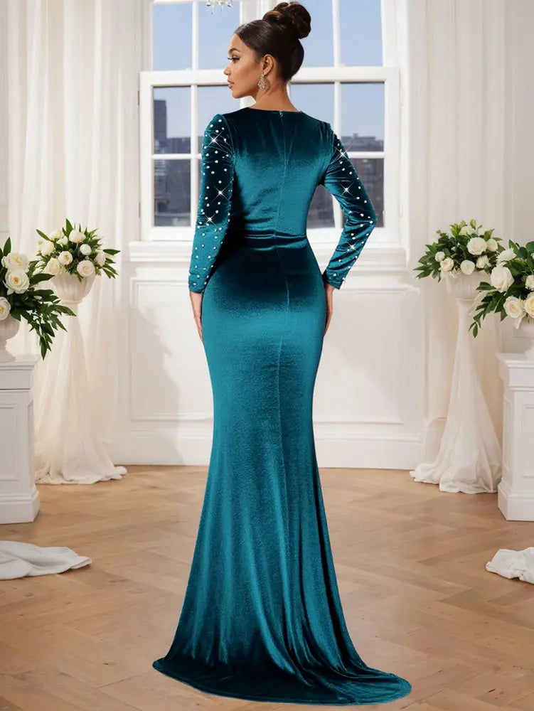 AOMEIDRESS Luxury Mermaid Floor Length Beading Dress for Wedding Party