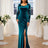 AOMEIDRESS Luxury Mermaid Floor Length Beading Dress for Wedding Party PeacockBlue / S