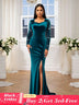 AOMEIDRESS Luxury Mermaid Floor Length Beading Dress for Wedding Party PeacockBlue / S