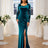 AOMEIDRESS Luxury Mermaid Floor Length Beading Dress for Wedding Party PeacockBlue / S