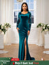 AOMEIDRESS Luxury Mermaid Floor Length Beading Dress for Wedding Party PeacockBlue / S