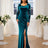AOMEIDRESS Luxury Mermaid Floor Length Beading Dress for Wedding Party PeacockBlue / S