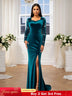 AOMEIDRESS Luxury Mermaid Floor Length Beading Dress for Wedding Party PeacockBlue / S