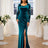 AOMEIDRESS Luxury Mermaid Floor Length Beading Dress for Wedding Party PeacockBlue / S