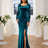 AOMEIDRESS Luxury Mermaid Floor Length Beading Dress for Wedding Party PeacockBlue / S