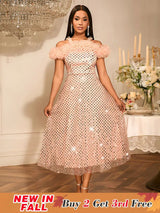 AOMEIDRESS Luxury Occasion Dresses A Line for Women Off The Shoulder Pink / S