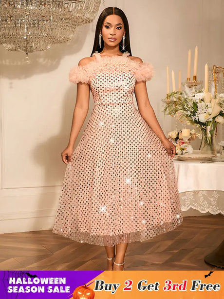 AOMEIDRESS Luxury Occasion Dresses A Line for Women Off The Shoulder Pink / S