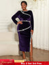AOMEIDRESS Luxury Velvet Purple Dress Sequin Side Slit Evening Party DeepPurple / L