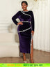 AOMEIDRESS Luxury Velvet Purple Dress Sequin Side Slit Evening Party DeepPurple / L