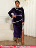 AOMEIDRESS Luxury Velvet Purple Dress Sequin Side Slit Evening Party DeepPurple / L