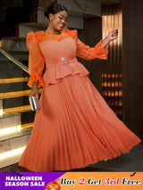 AOMEIDRESS Maternity Wedding Outfit Feminine Pleated Dress S / Orange