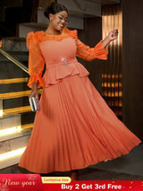 AOMEIDRESS Maternity Wedding Outfit Feminine Pleated Dress S / Orange