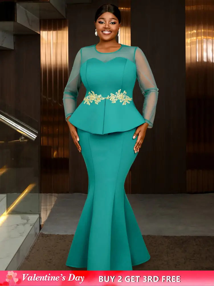 AOMEIDRESS maxi dresses to wear to a wedding green applique mermaid

