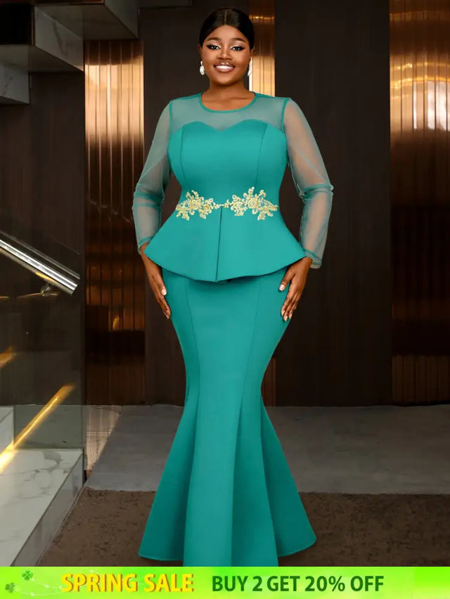 AOMEIDRESS maxi dresses to wear to a wedding green applique mermaid

