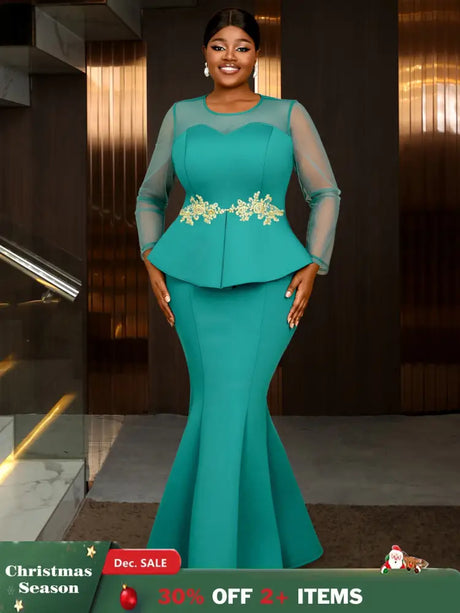 AOMEIDRESS maxi dresses to wear to a wedding green applique mermaid

