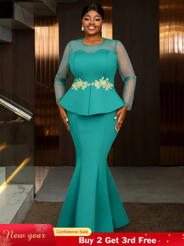 AOMEIDRESS maxi dresses to wear to a wedding green applique mermaid

