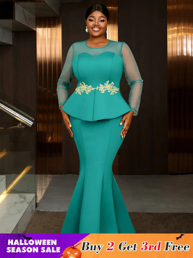 AOMEIDRESS maxi dresses to wear to a wedding green applique mermaid

