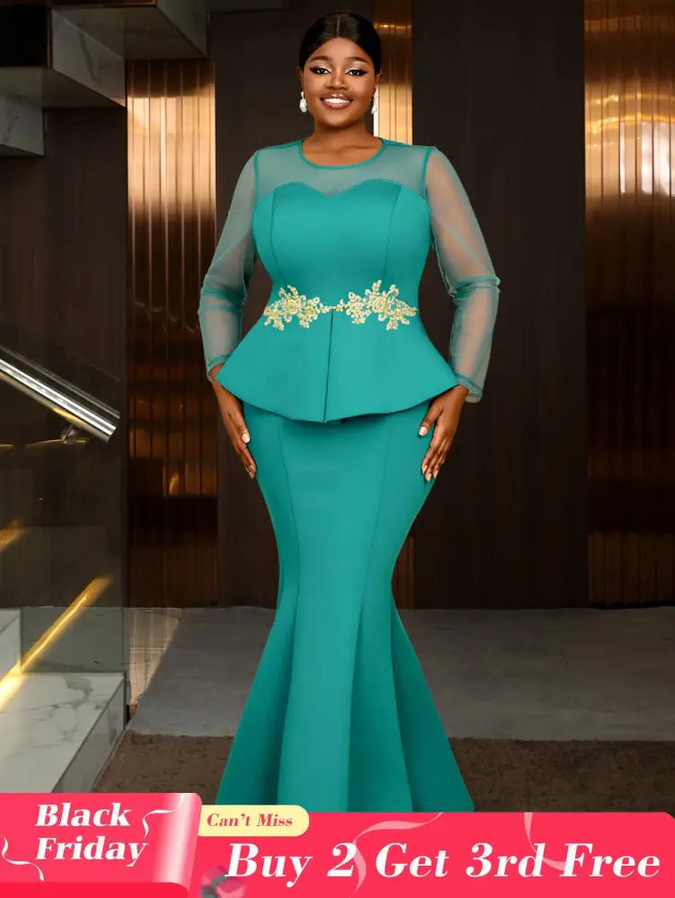 AOMEIDRESS maxi dresses to wear to a wedding green applique mermaid

