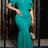 AOMEIDRESS Mermaid Dress O Neck Short Sleeves Ruffles Darped Beading - LakeGreen / S