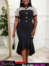 AOMEIDRESS Mermaid Dress Patchwork Sheer Mesh Dot Short Puff Sleeves - Black / S