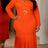 AOMEIDRESS Mermaid Dress V Neck Long Sleeve Belt Package Hip Pleated - Orange / S
