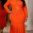 AOMEIDRESS Mermaid Dress V Neck Long Sleeve Belt Package Hip Pleated - Orange / S