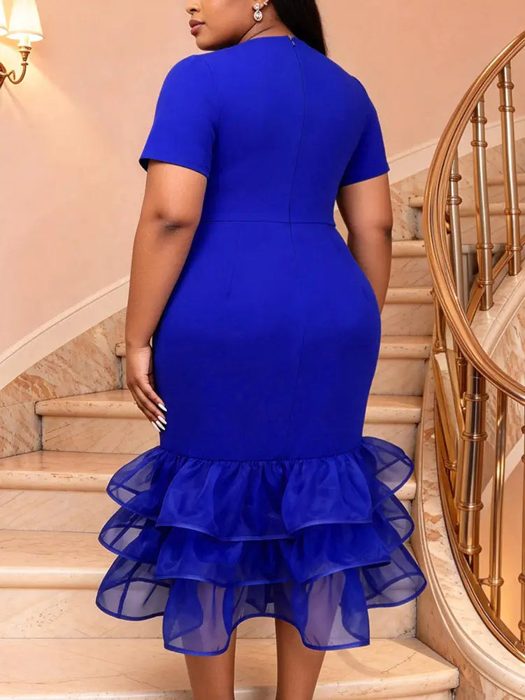 AOMEIDRESS Mermaid Dresses V Neck Waist Cinching Tiered Ruffles Hem