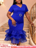 AOMEIDRESS Mermaid Dresses V Neck Waist Cinching Tiered Ruffles Hem - Blue / S