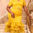 AOMEIDRESS Mermaid Dresses V Neck Waist Cinching Tiered Ruffles Hem - Yellow / S