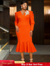 AOMEIDRESS Mermaid V Neck Party Dress 3D Embroidery Flower Puff Sleeve Orange / S