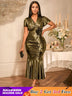 AOMEIDRESS Metallic Dress for Women Formal Occasional Shiny Dress Gold / S
