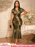 AOMEIDRESS Metallic Dress for Women Formal Occasional Shiny Dress Gold / S