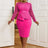 AOMEIDRESS Midi Dress O Neck Lace Patchwork Hollow Out Long Sleeves Rose / S
