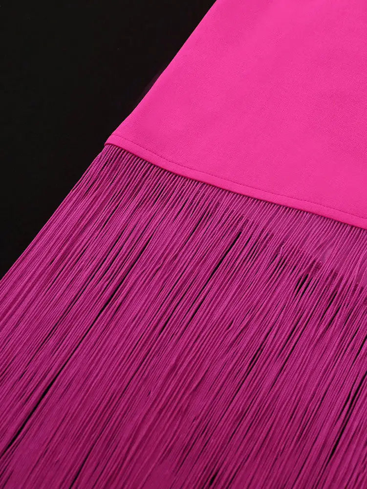 AOMEIDRESS Midi Dresses for Wedding Elegant V Neck Fringe Sexy Dress