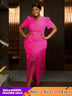 AOMEIDRESS Midi Dresses for Wedding Elegant V Neck Fringe Sexy Dress Rose / S