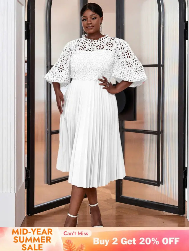 Lace Pleated Dresses Half Sleeve Plus Size Cocktail Dress – AOMEI DRESS