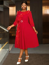 AOMEIDRESS Midi Wedding Guest Dresses Ruffle Lantern Sleeve A Line

