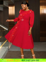 Elegant midi wedding guest dresses with ruffle lantern sleeves A-line fit Perfect for plus size wedding guest dresses or maternity wedding guest outfit

